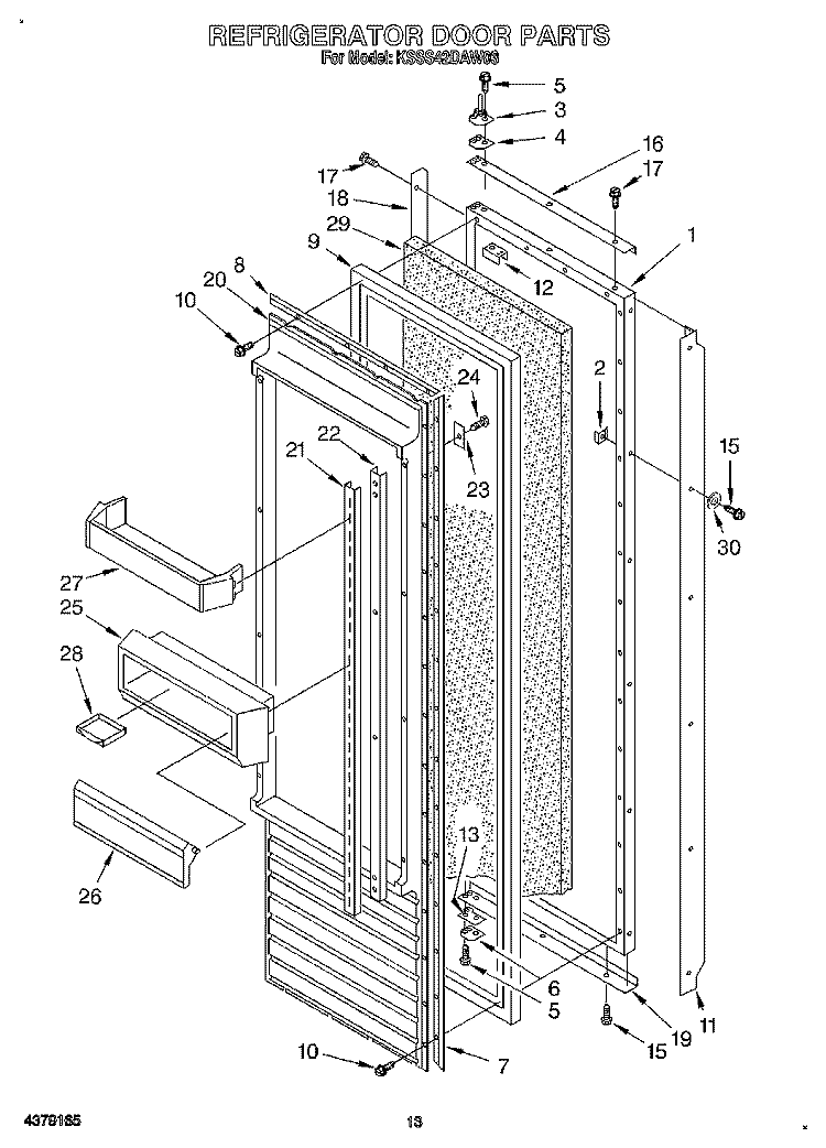 REFRIGERATOR DOOR Diagram and Parts List for KSSS42DAW03  KitchenAid Refrigerator