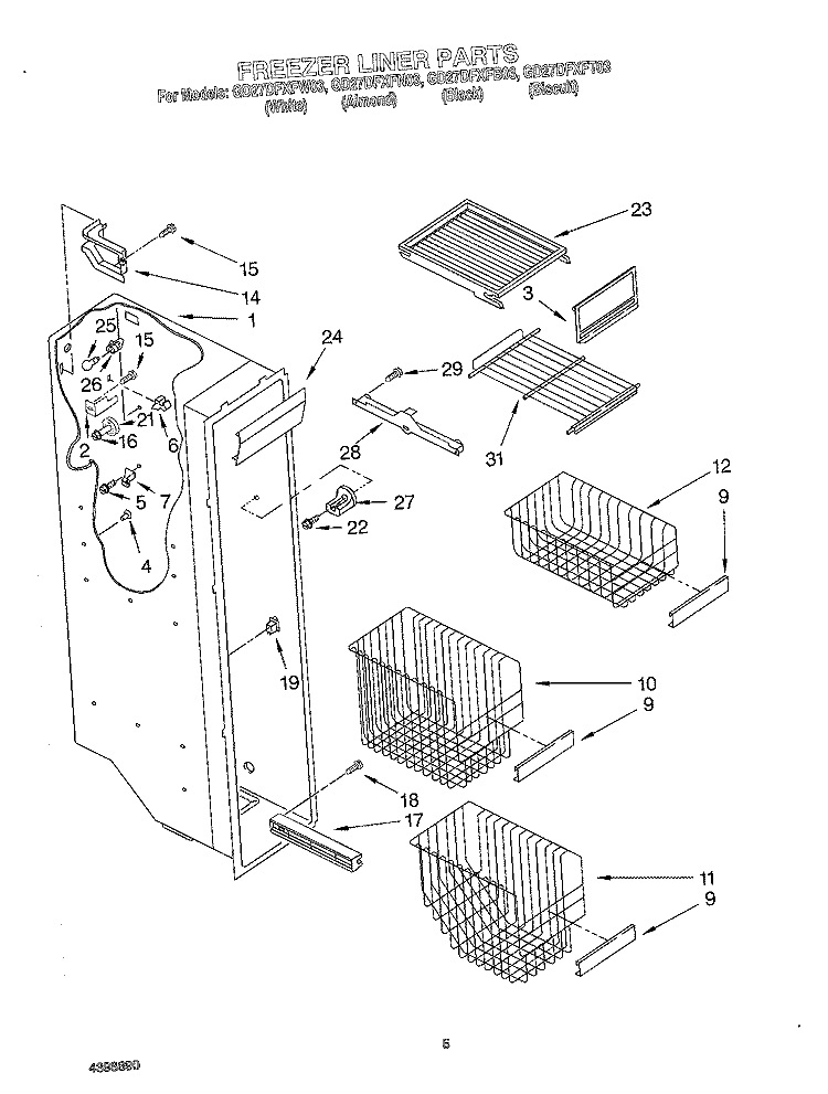 FREEZER LINER Diagram and Parts List for GD27DFXFB03  Whirlpool Refrigerator