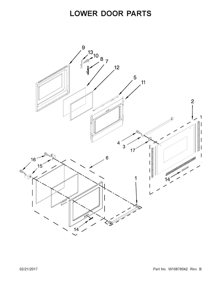 Lower Door Parts Diagram and Parts List for KFGD500ESS02  KitchenAid Range