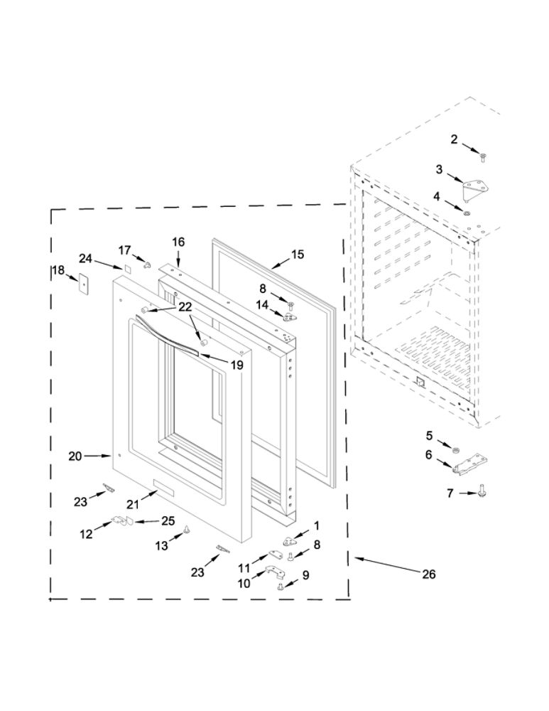 Door Parts Diagram and Parts List for WUB50X24EM00  Whirlpool Wine and Beverage Cooler