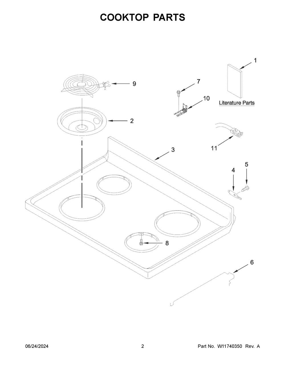02 - Cooktop Parts Diagram and Parts List for ACR4503SFW8  Whirlpool Wall Oven
