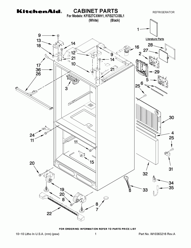 CABINET PARTS Diagram and Parts List for KFIS27CXBL1  KitchenAid Refrigerator