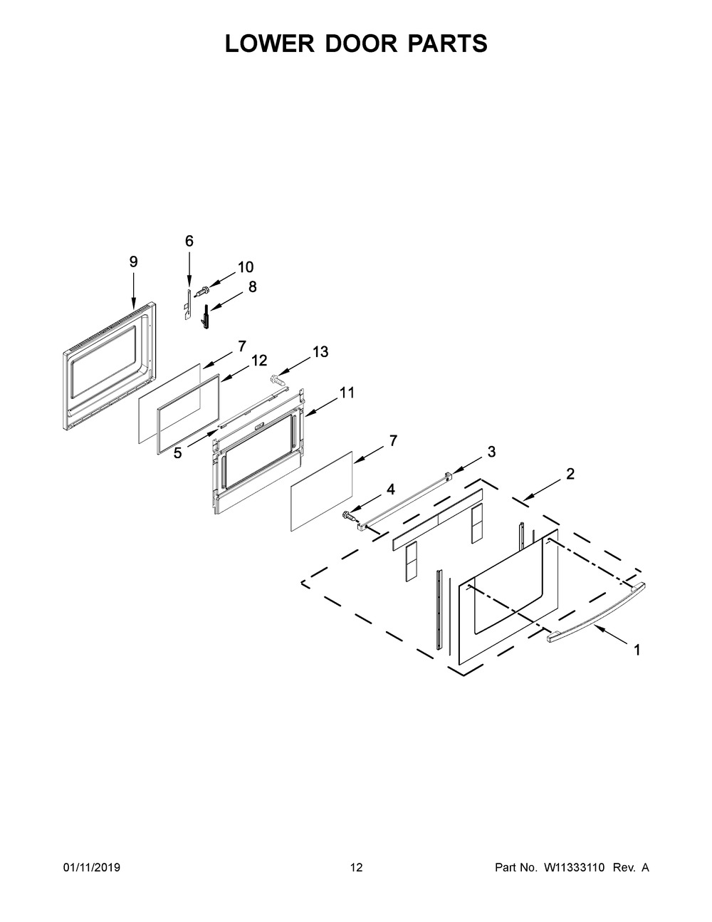 Lower Door Parts Diagram and Parts List for YIES900DS04  Whirlpool Range