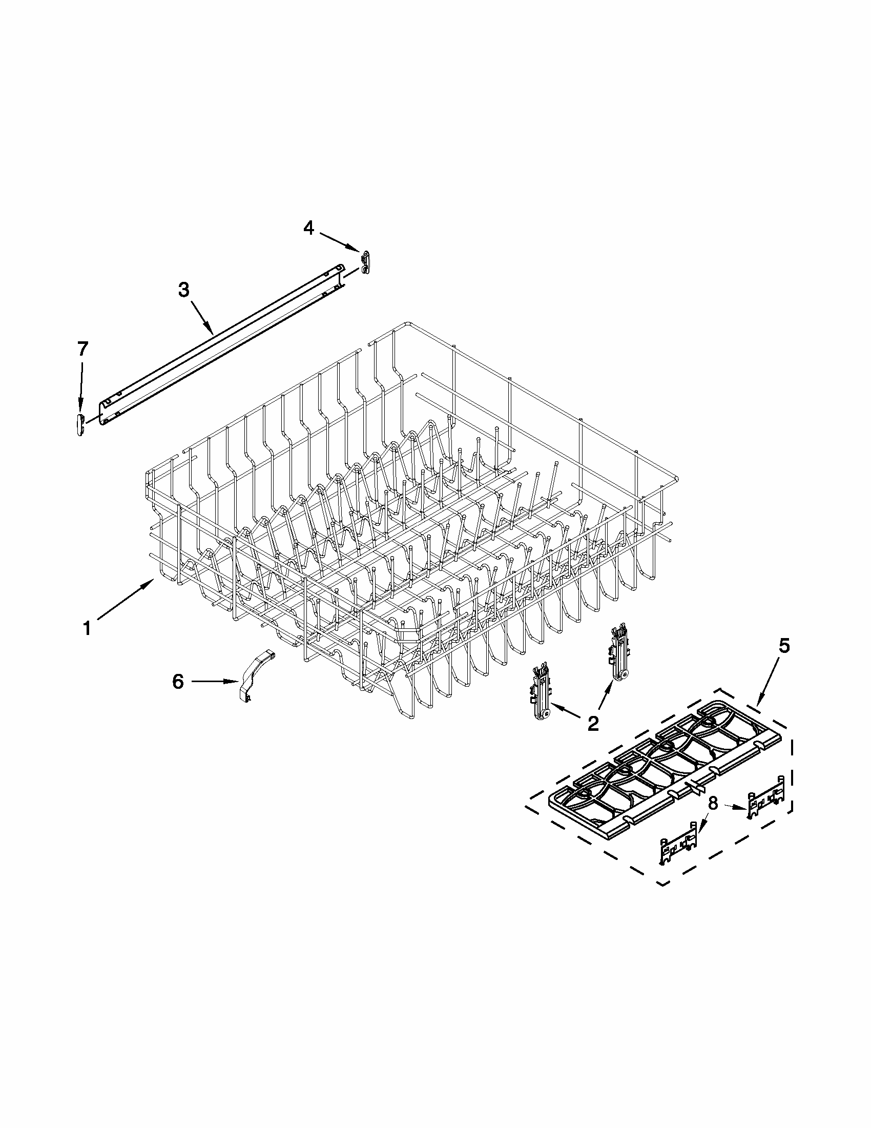 Upper Rack And Track Parts Diagram and Parts List for 66513073K212  Kenmore Dishwasher