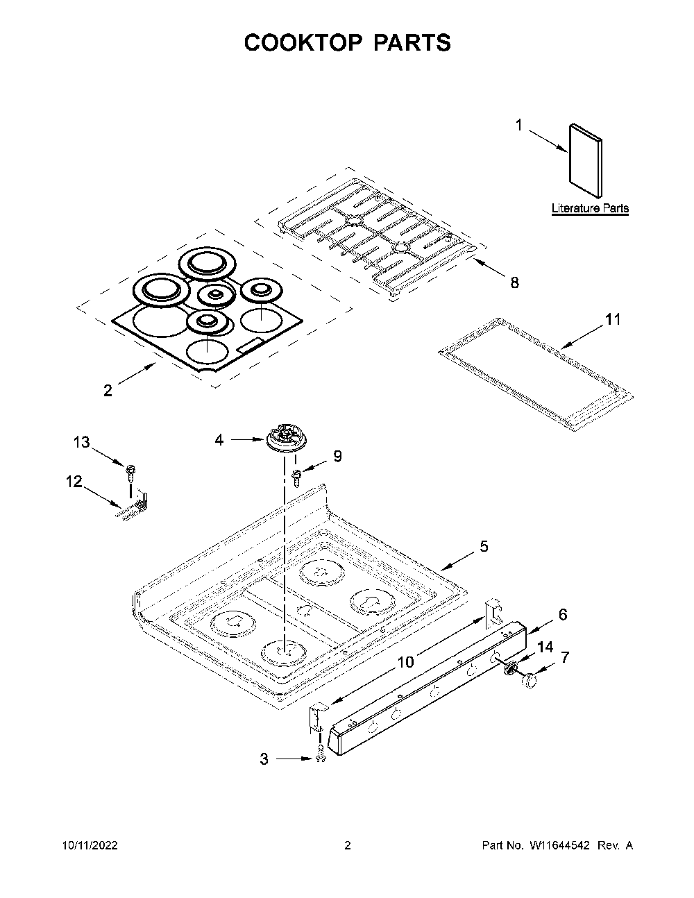 Cooktop Parts Diagram and Parts List for KFGG500ESS6  KitchenAid Range