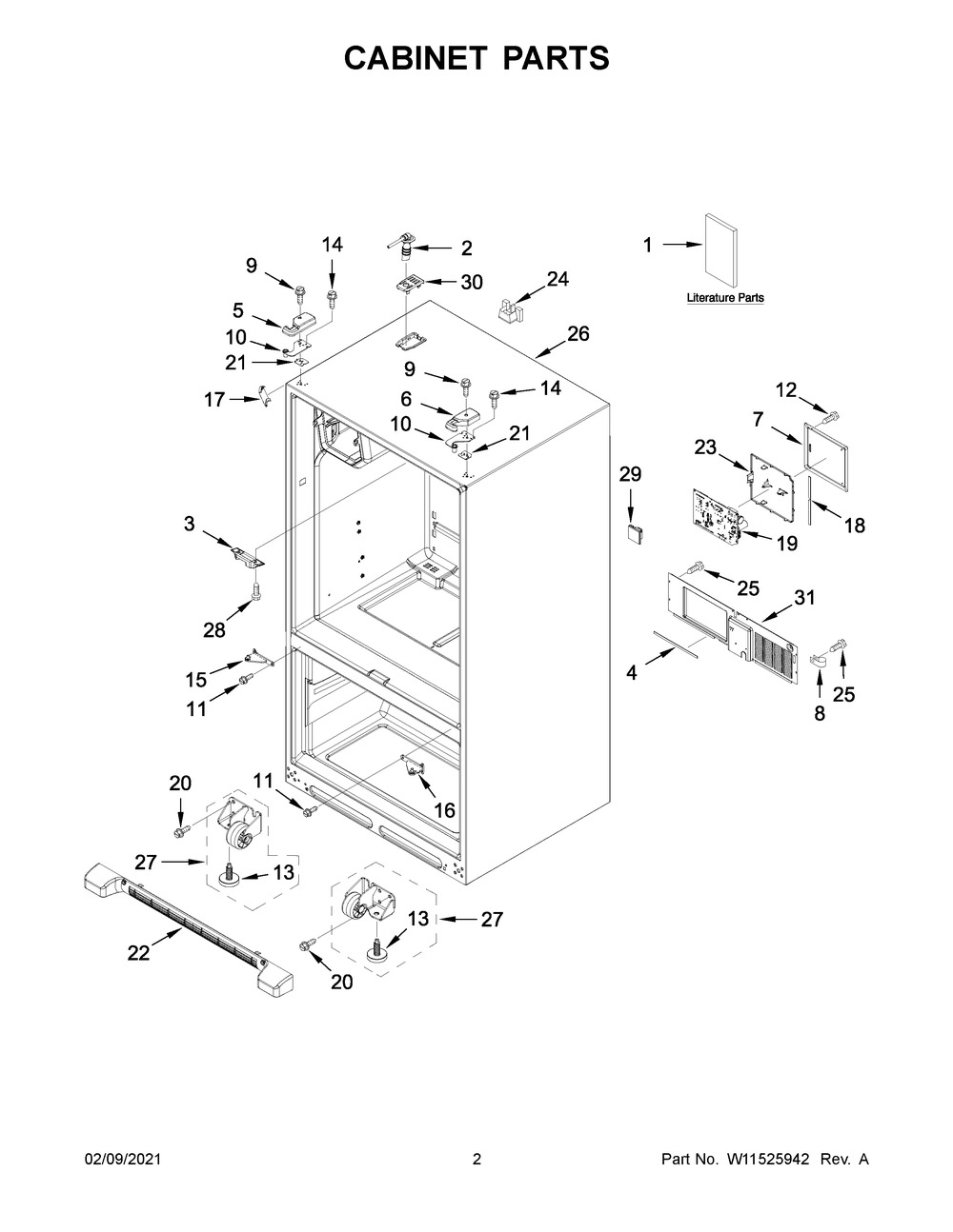 Cabinet Parts Diagram and Parts List for WRF555SDHW03  Whirlpool Refrigerator