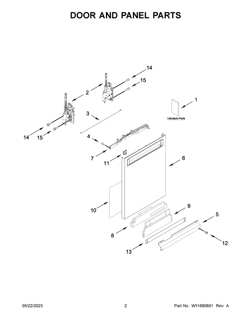 Door And Panel Parts Diagram and Parts List for KDPM604KPS2  KitchenAid Dishwasher