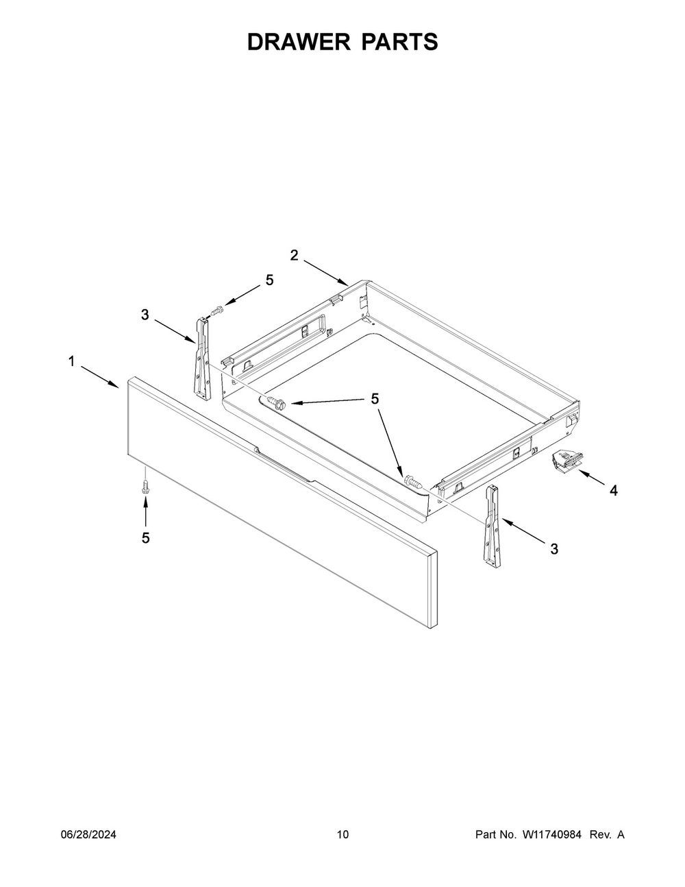 06 - Drawer Parts Diagram and Parts List for YAER6303MMS1  Whirlpool Wall Oven
