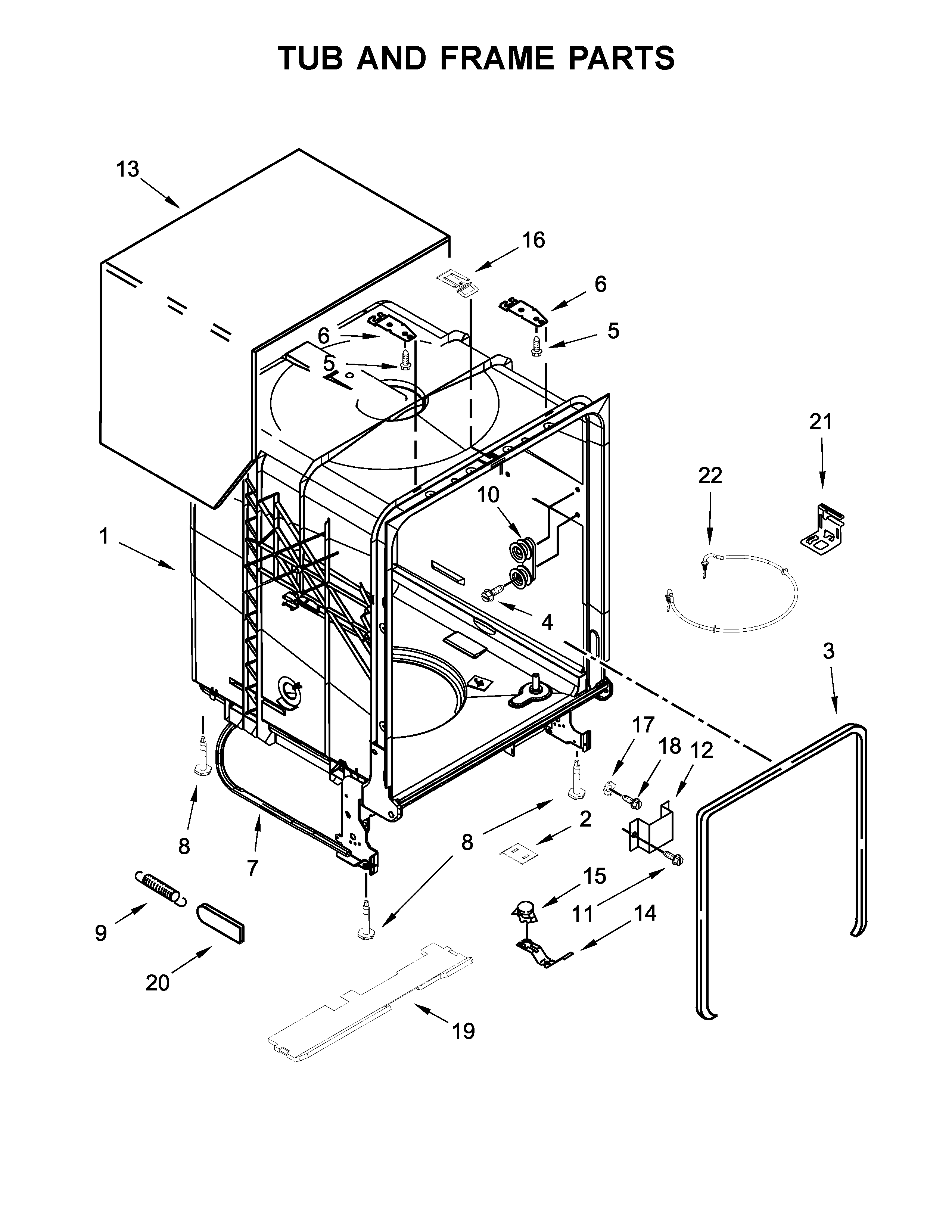 06 - TUB AND FRAME PARTS Diagram and Parts List for WDT730PAHZ0  Whirlpool Dishwasher