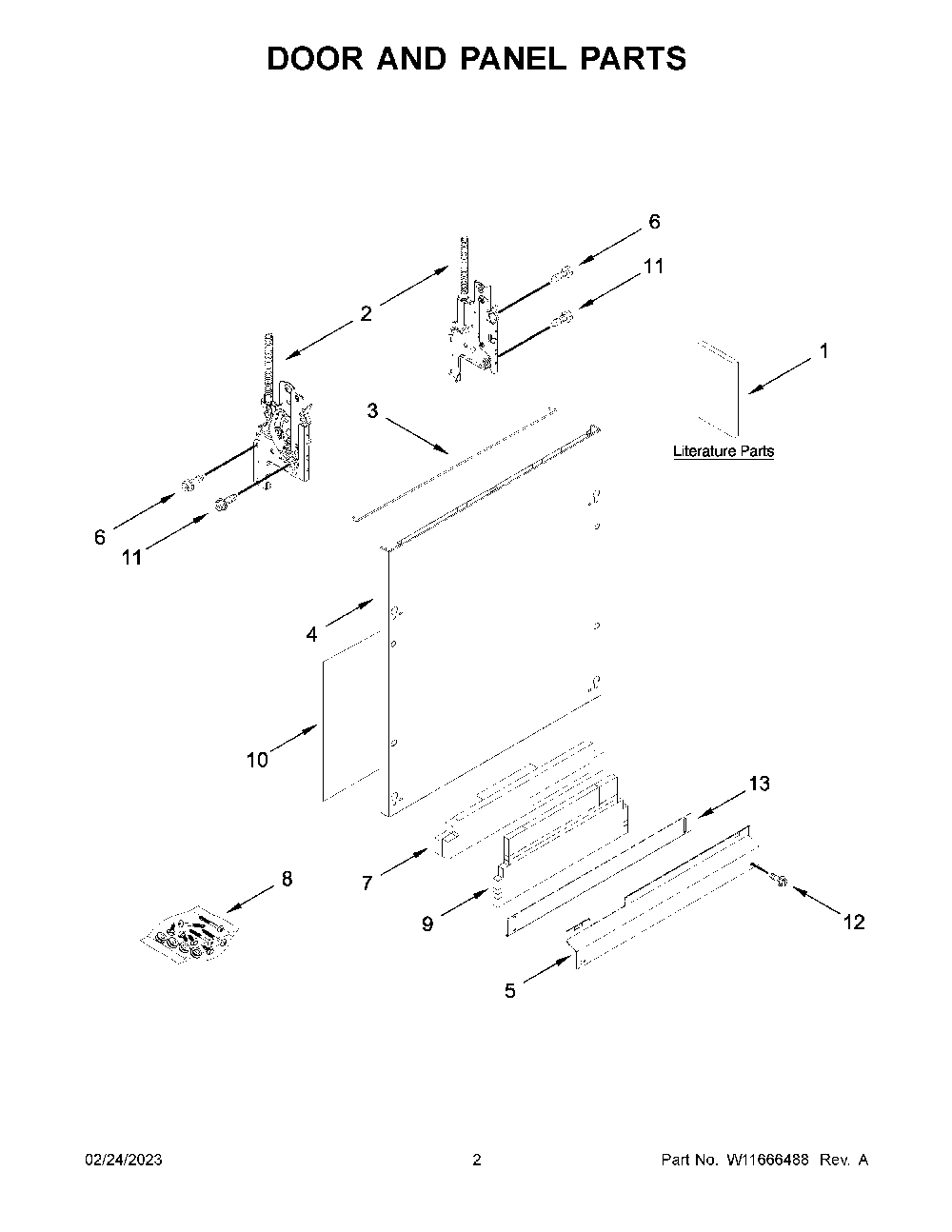 Door And Panel Parts Diagram and Parts List for KDTM704LPA1  KitchenAid Dishwasher