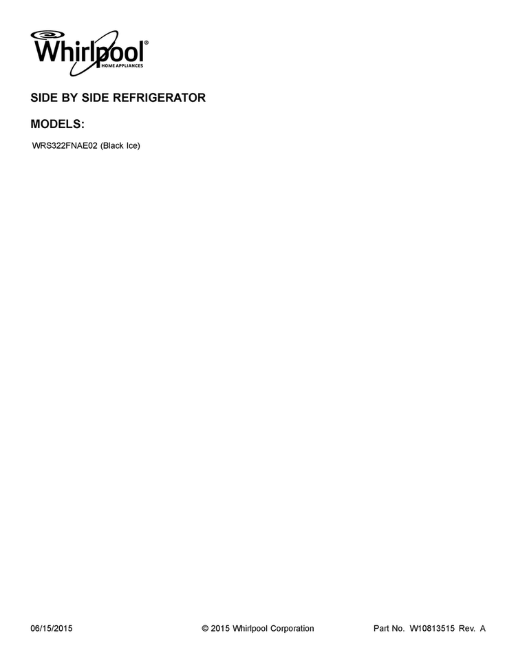 Cover Sheet Diagram and Parts List for WRS322FNAE02  Whirlpool Refrigerator