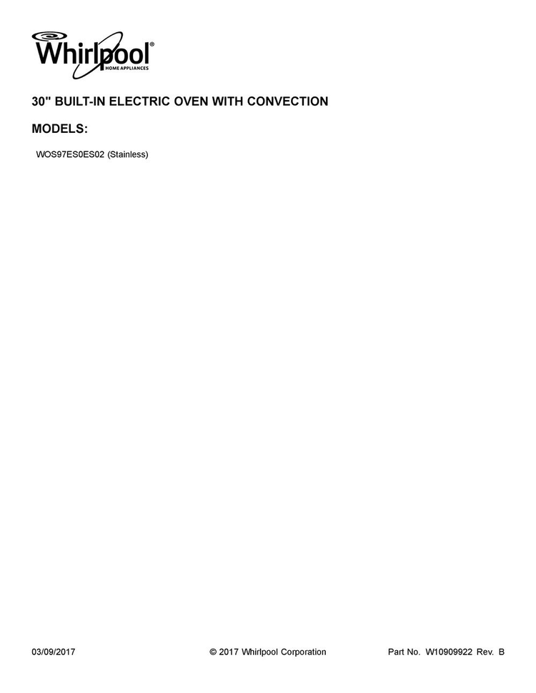 Cover Sheet Diagram and Parts List for WOS97ES0ES02  Whirlpool Wall Oven