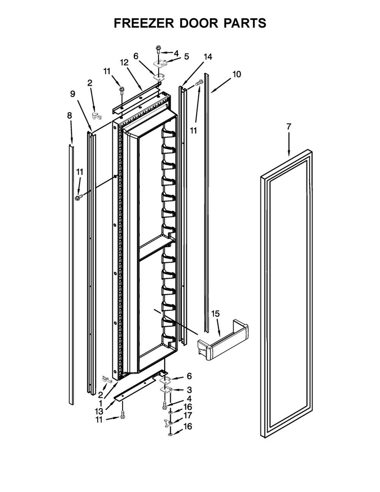 Freezer Door Parts Diagram and Parts List for KBSN608EPA01  KitchenAid Refrigerator