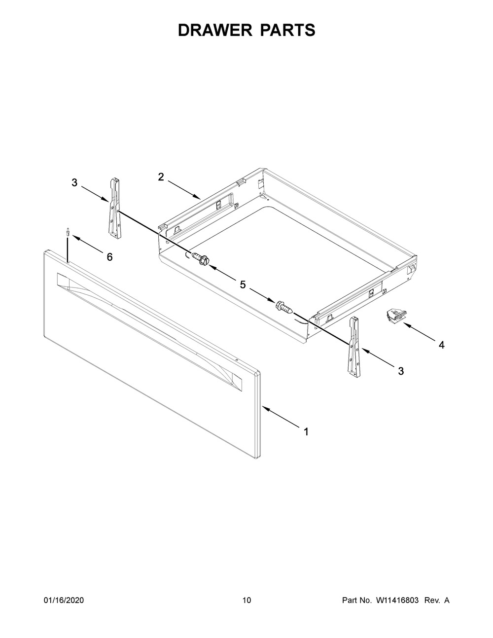 Drawer Parts Diagram and Parts List for YWFE505W0JW0  Whirlpool Range