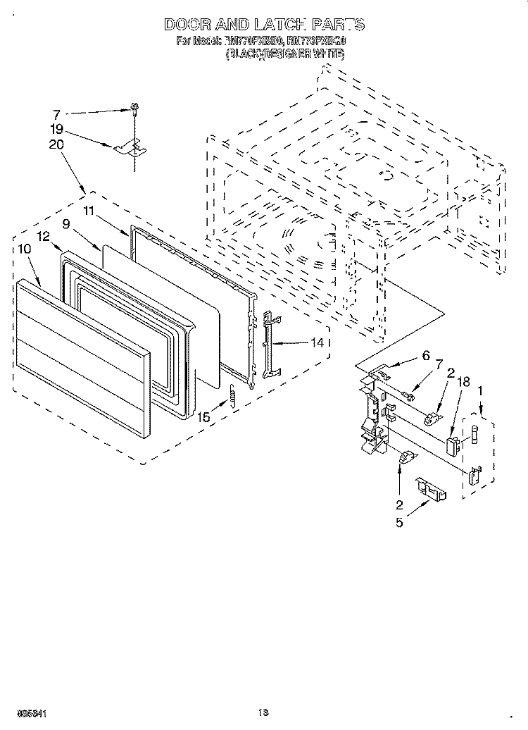 DOOR AND LATCH Diagram and Parts List for RM770PXBB0  Whirlpool Wall Oven