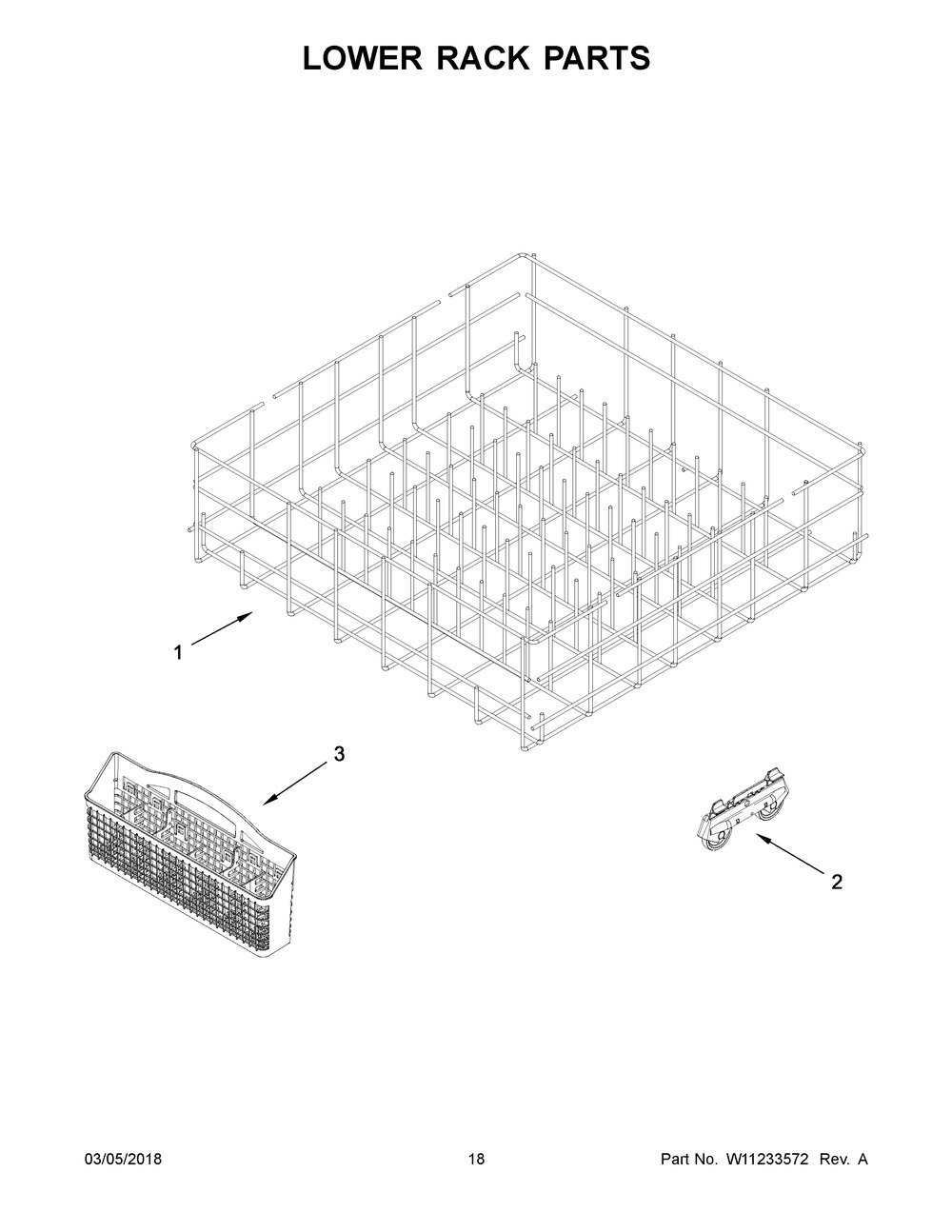 Lower Rack Parts Diagram and Parts List for WDF330PAHB2  Whirlpool Dishwasher