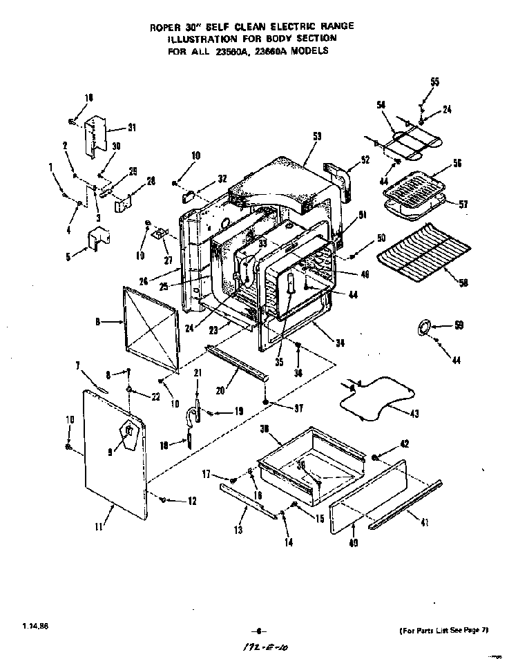 Body Diagram and Parts List for 2366*0A  Roper Range