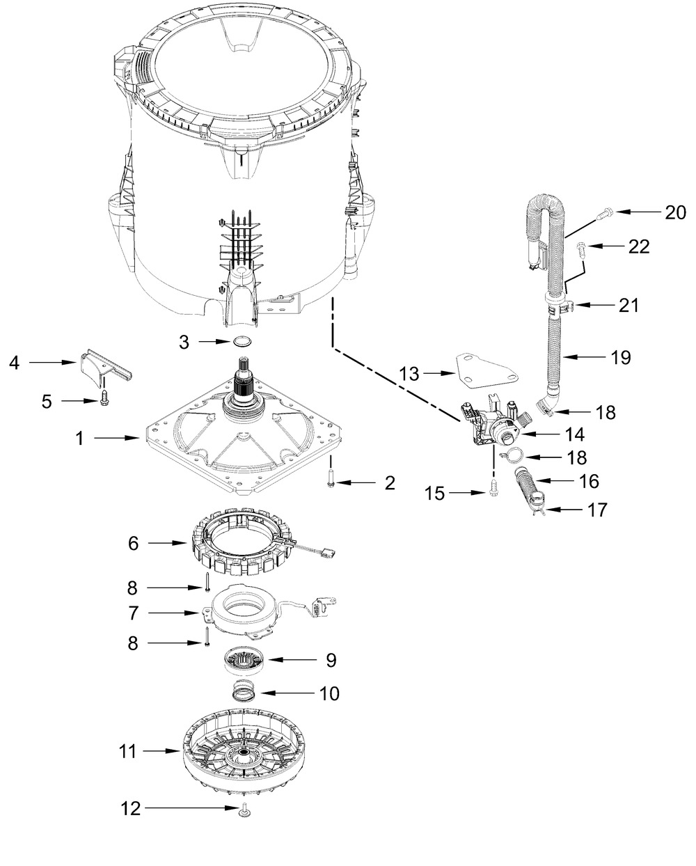 Gearcase, Motor And Pump Parts Diagram and Parts List for WTW8127LC2,WTW8127LW2  Whirlpool Washer