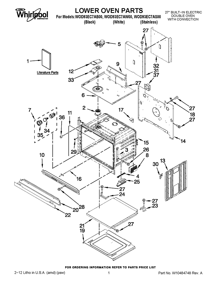 LOWER OVEN PARTS Diagram and Parts List for WOD93EC7AS00  Whirlpool Wall Oven