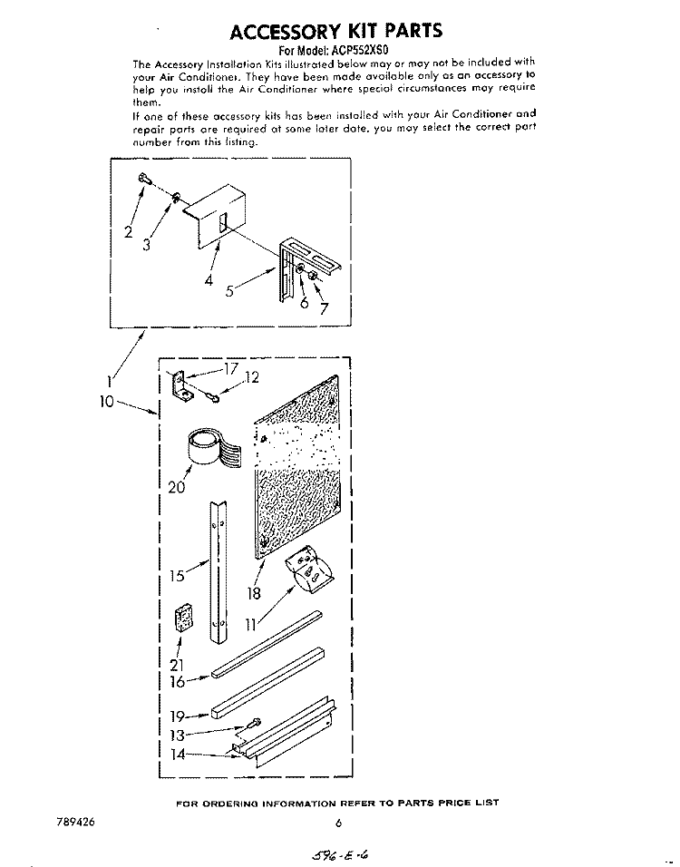 ACCESSORY KIT Diagram and Parts List for ACP552XS0  Whirlpool Air Conditioner