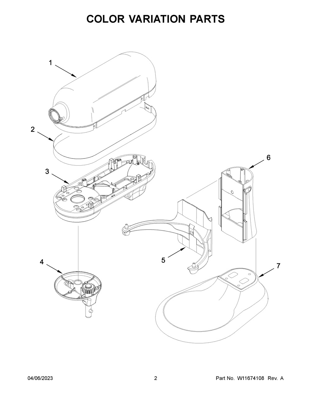 Color Variation Parts Diagram and Parts List for 5KSM7990XBWH1  KitchenAid Mixer