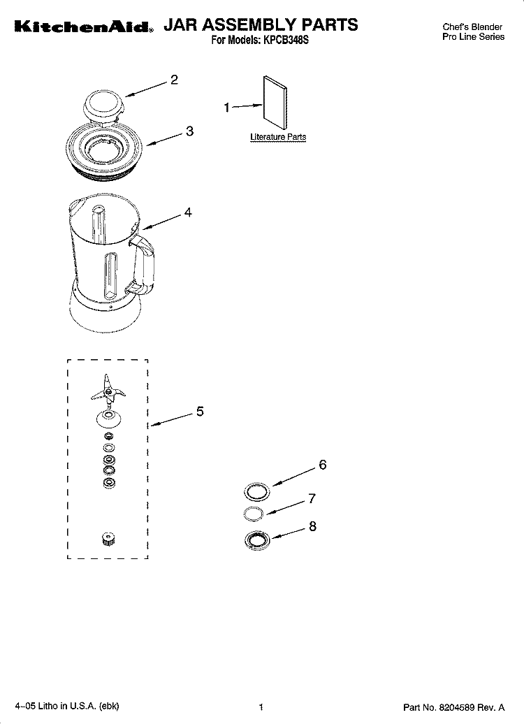 JAR ASSEMBLY PARTS Diagram and Parts List for KPCB348S  KitchenAid Blender