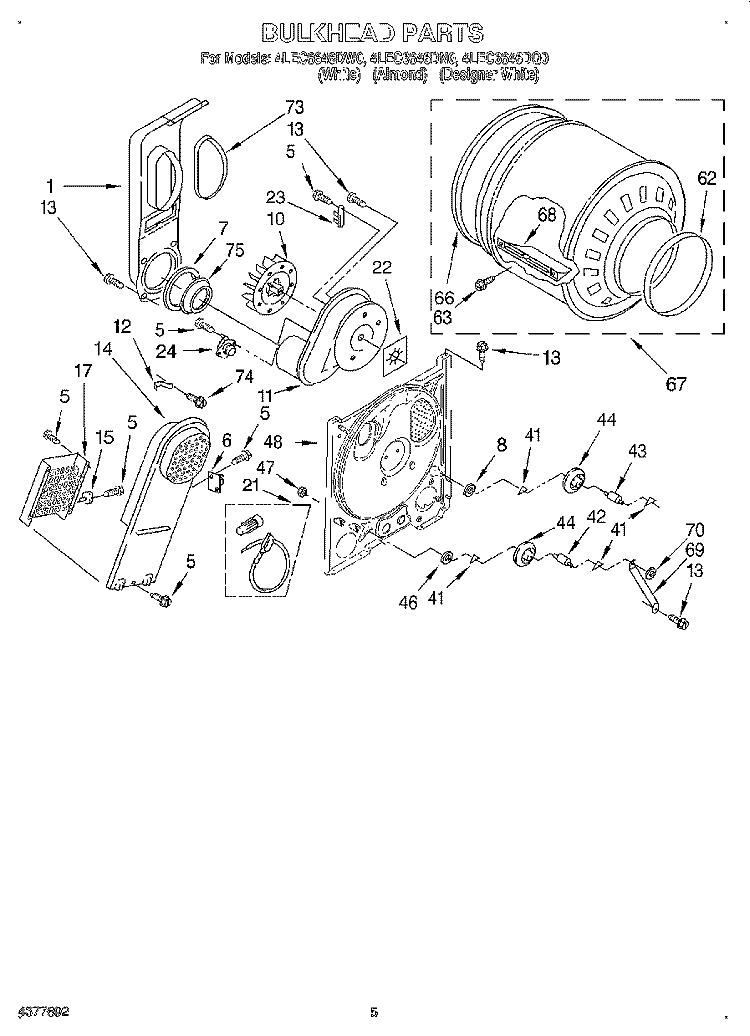 SECTION Diagram and Parts List for 4LEC6646DQ0  Whirlpool Dryer
