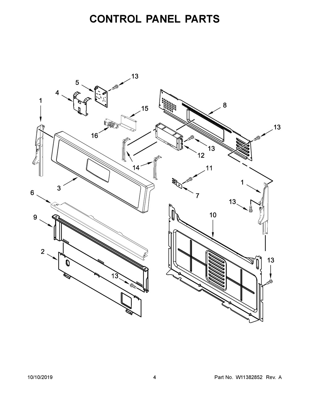 Control Panel Parts Diagram and Parts List for WFG525S0JS0  Whirlpool Range