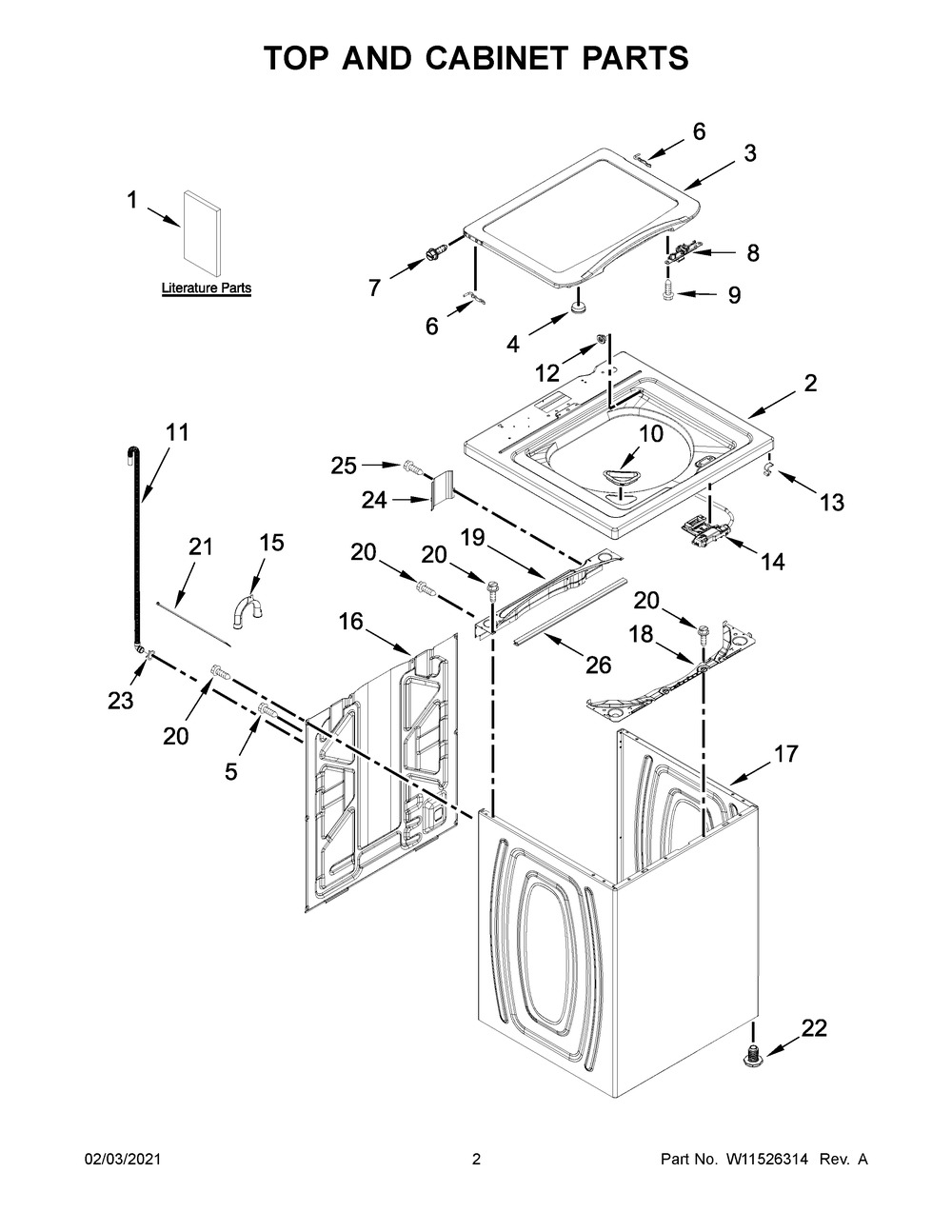 Top And Cabinet Parts Diagram and Parts List for 4GWTW1805LW0  Whirlpool Washer