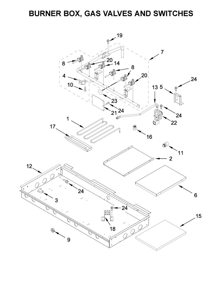 Burner Box, Gas Valves And Switches Diagram and Parts List for KDRS483VSS04  KitchenAid Range