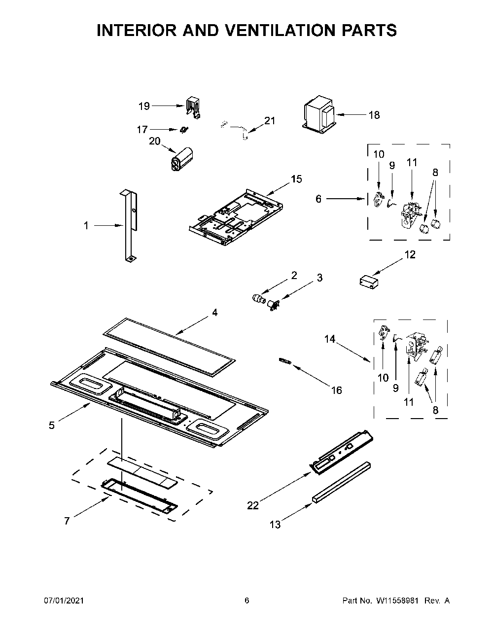 04 - Interior And Ventilation Parts Diagram and Parts List for YWMH31017HZ4  Whirlpool Microwave