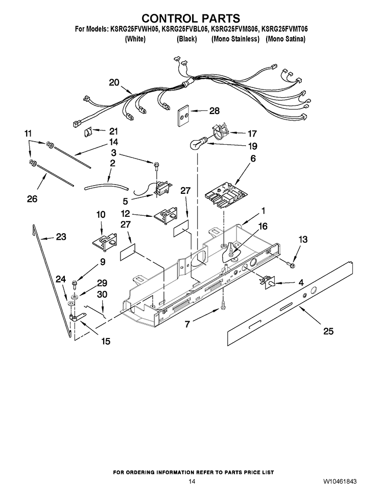 CONTROL PARTS Diagram and Parts List for KSRG25FVMS05  KitchenAid Refrigerator
