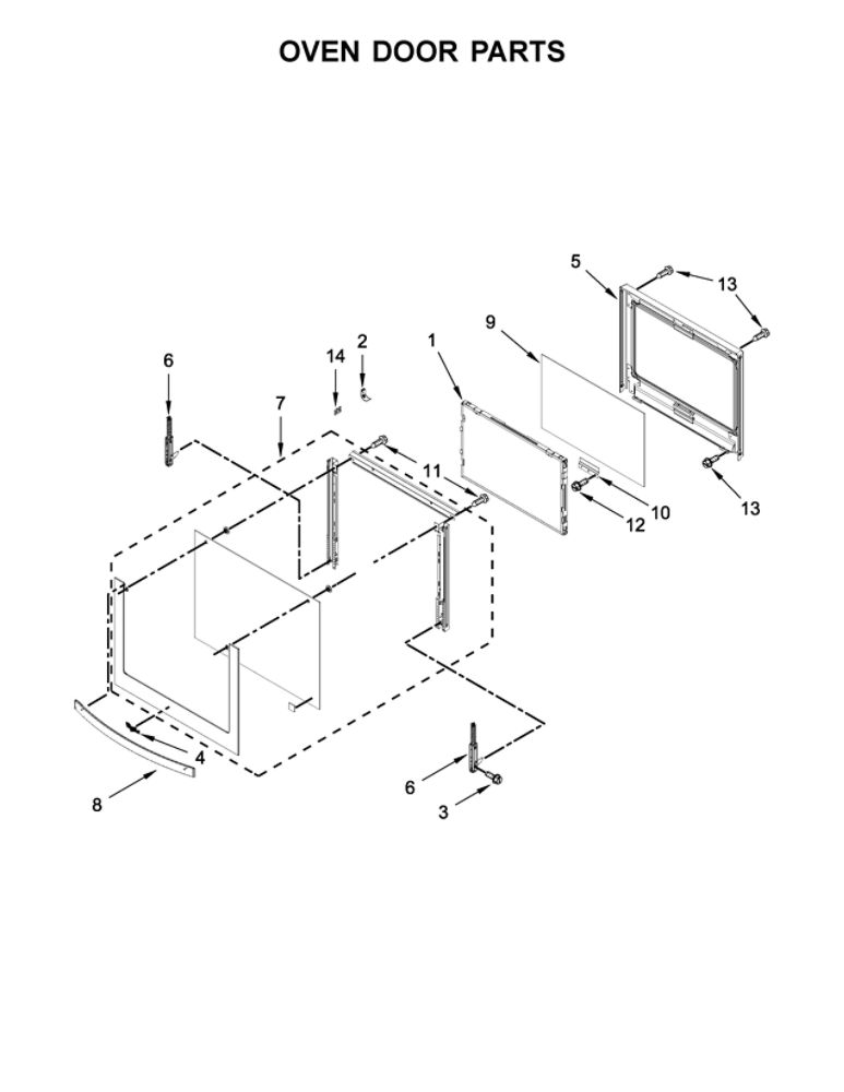 Oven Door Parts Diagram and Parts List for WOC75EC7HV00  Whirlpool Microwave Oven Combo