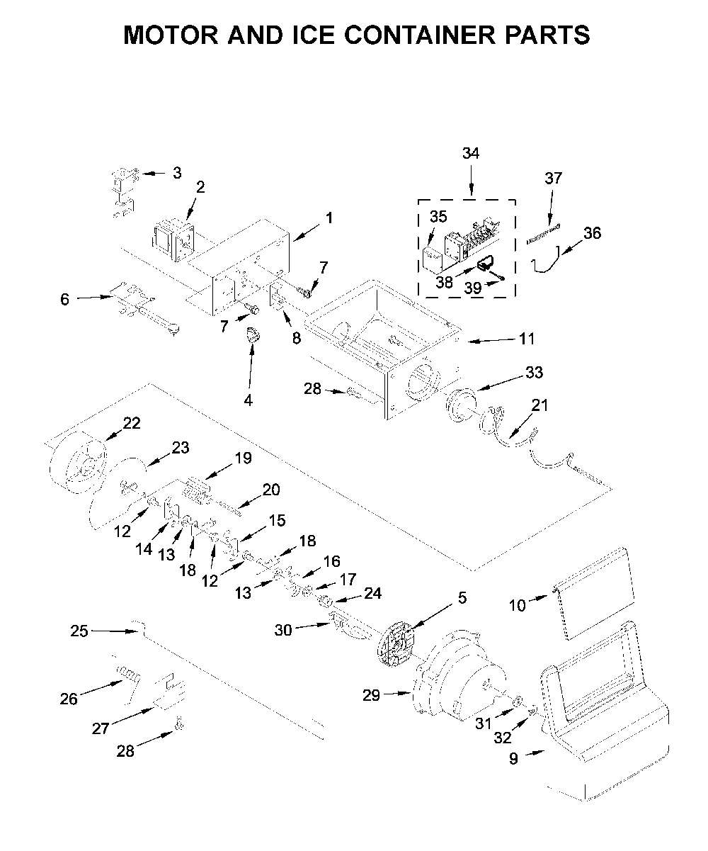 Motor and ice container parts Diagram and Parts List for WRS325SDHW04  Whirlpool Refrigerator