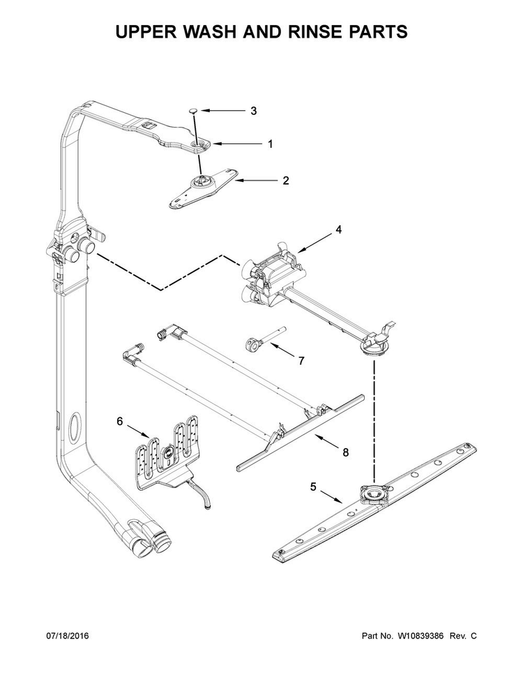 Upper Wash And Rinse Parts Diagram and Parts List for KDTM804EBS0  KitchenAid Dishwasher
