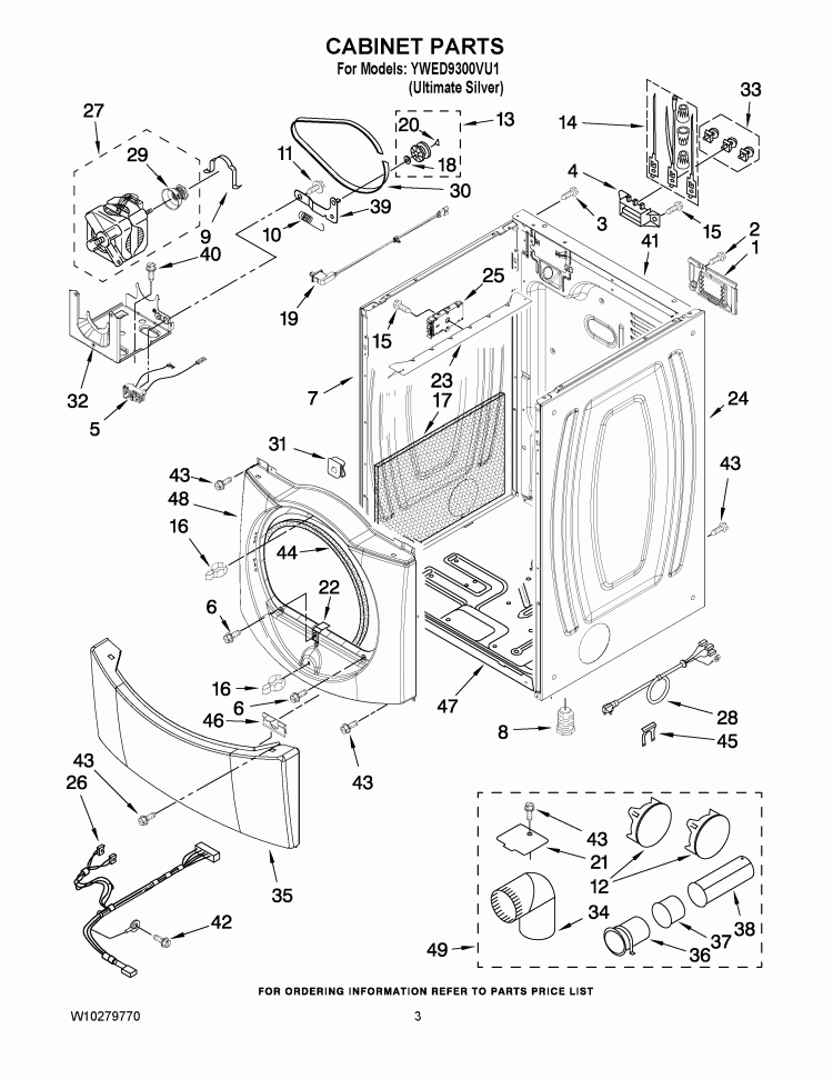 CABINET PARTS Diagram and Parts List for YWED9300VU1  Whirlpool Dryer