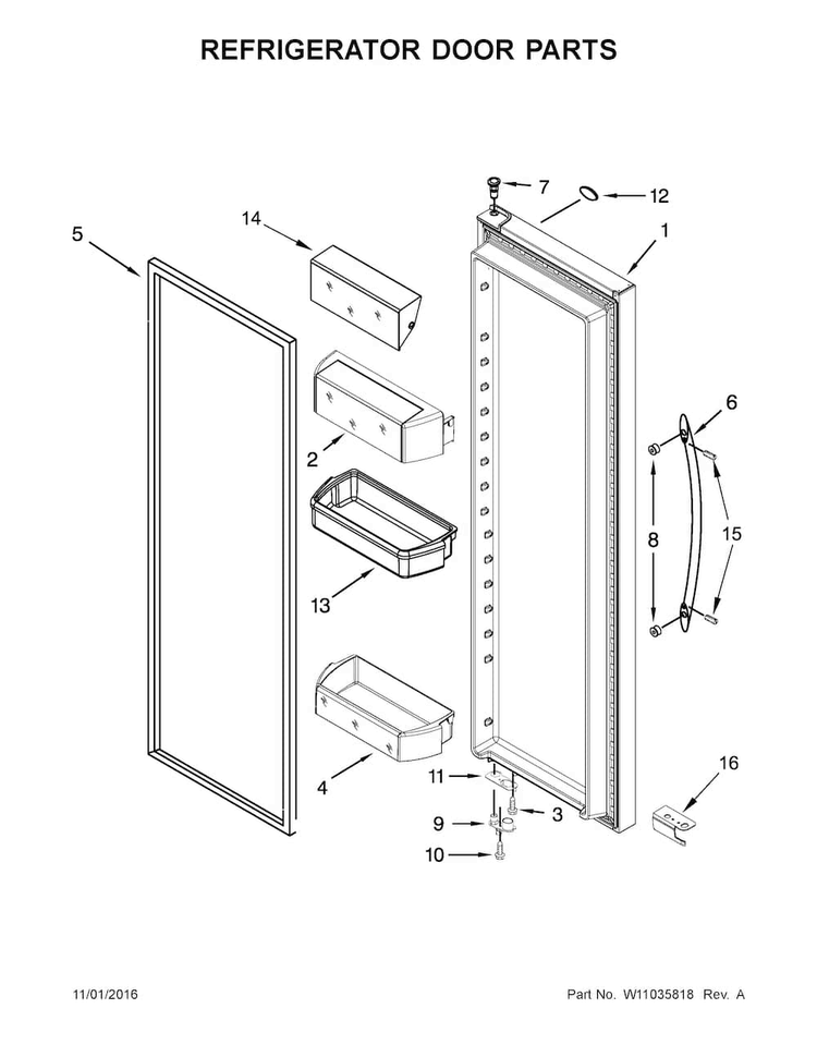 Refrigerator Door Parts Diagram and Parts List for 10651135610  Kenmore Refrigerator