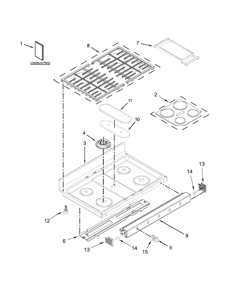 Cooktop Parts Diagram and Parts List for KFDD500ESS00  KitchenAid Range