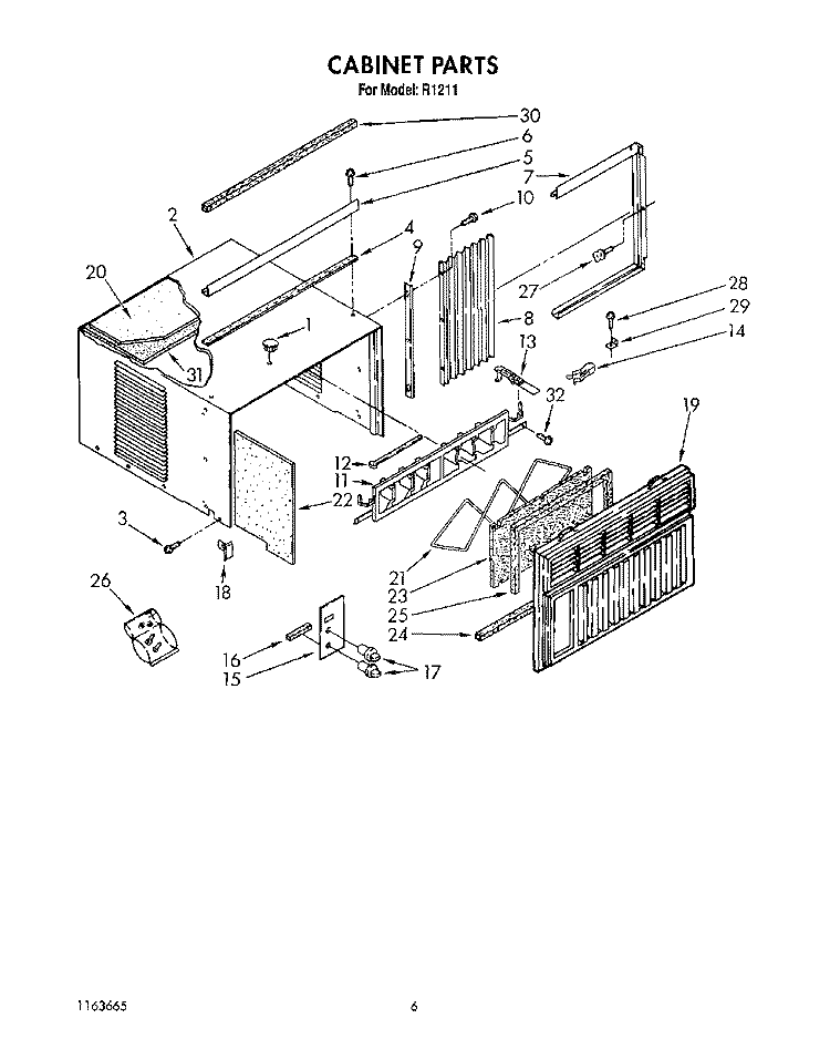 CABINET Diagram and Parts List for R1211  Whirlpool Air Conditioner