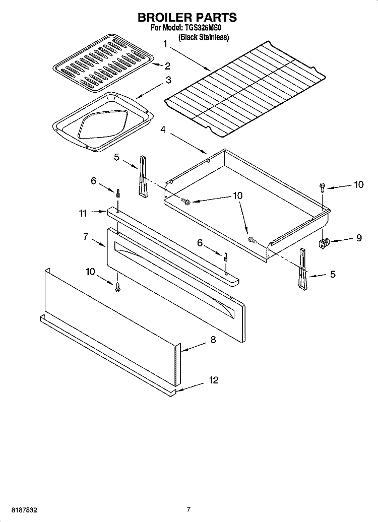 BROILER PARTS Diagram and Parts List for TGS326MS0  Estate Range