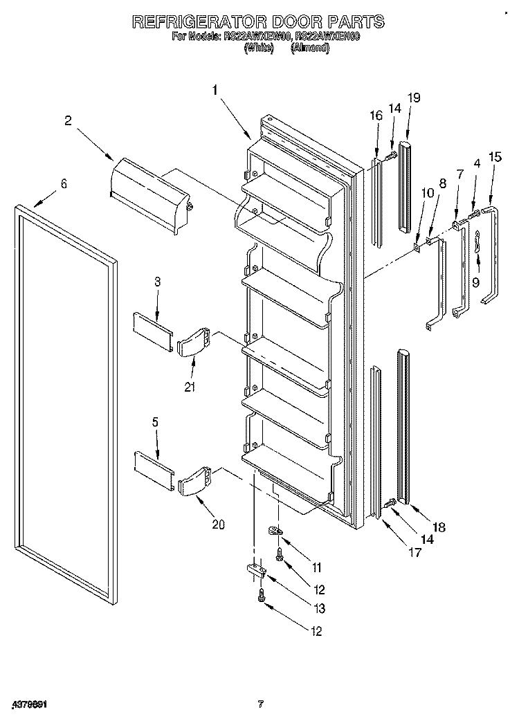 REFRIGERATOR DOOR Diagram and Parts List for RS22AWXEN00  Roper Refrigerator