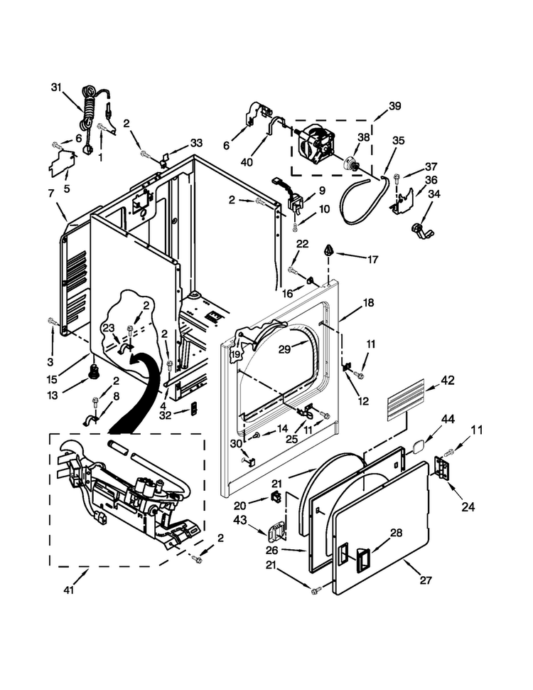 Cabinet Parts Diagram and Parts List for WGD4800BQ0  Whirlpool Dryer