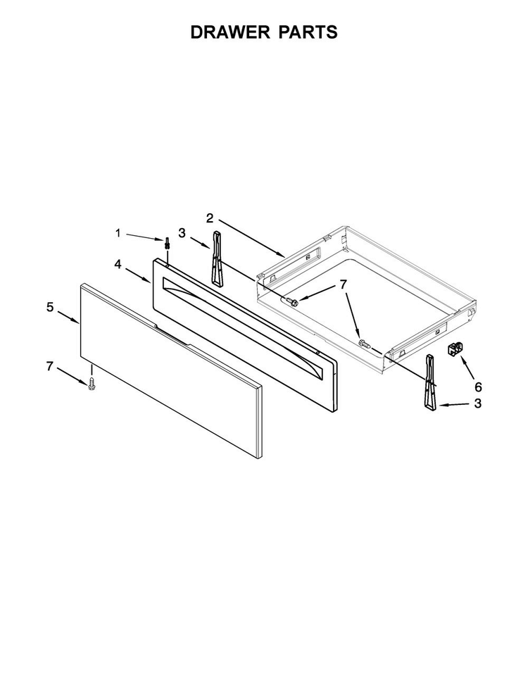 Drawer Parts Diagram and Parts List for WEG515S0FB0  Whirlpool Range