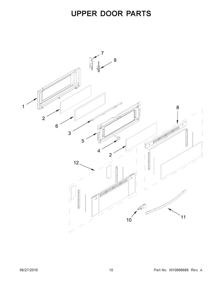 Upper Door Parts Diagram and Parts List for WGG745S0FE02  Whirlpool Range