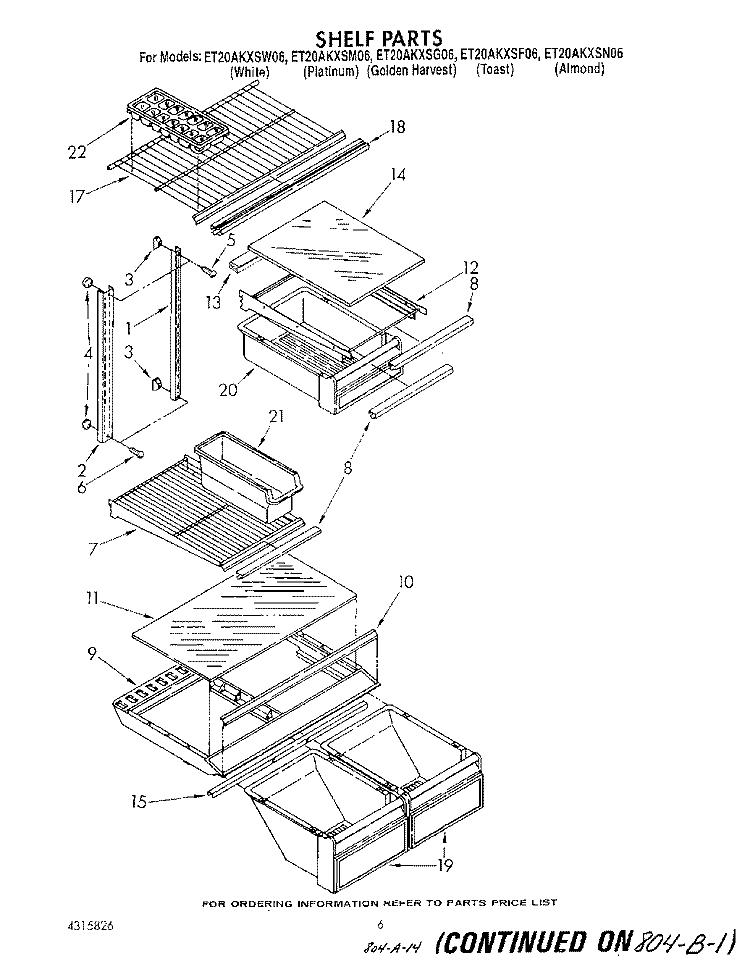 SHELF Diagram and Parts List for ET20AKXSW06  Whirlpool Refrigerator