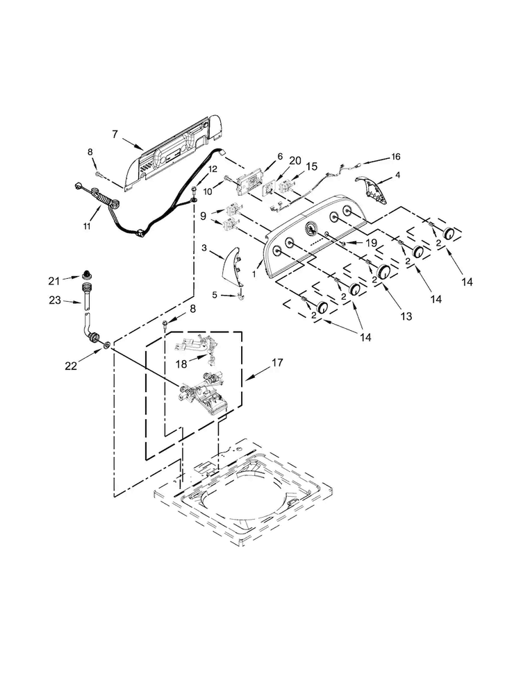 Controls And Water Inlet Parts Diagram and Parts List for 7MWTW9920EM0  Whirlpool Washer