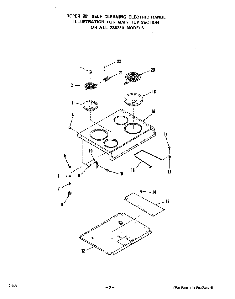 Main Top Diagram and Parts List for 2382*2A  Roper Range