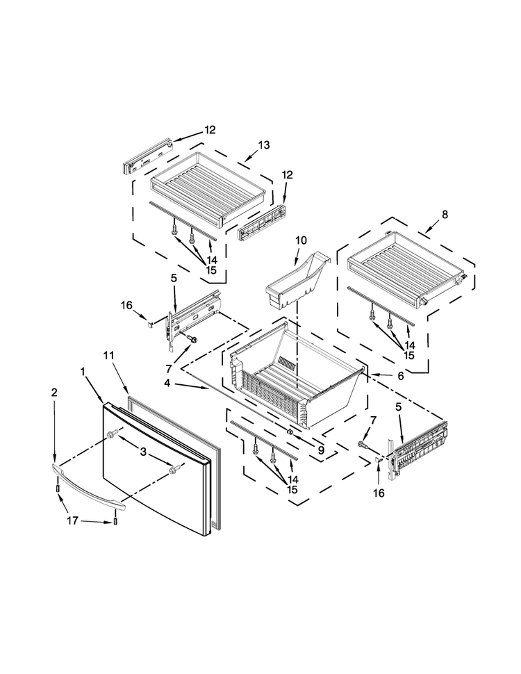 Freezer Door Parts Diagram and Parts List for KFIS29PBMS01  KitchenAid Refrigerator