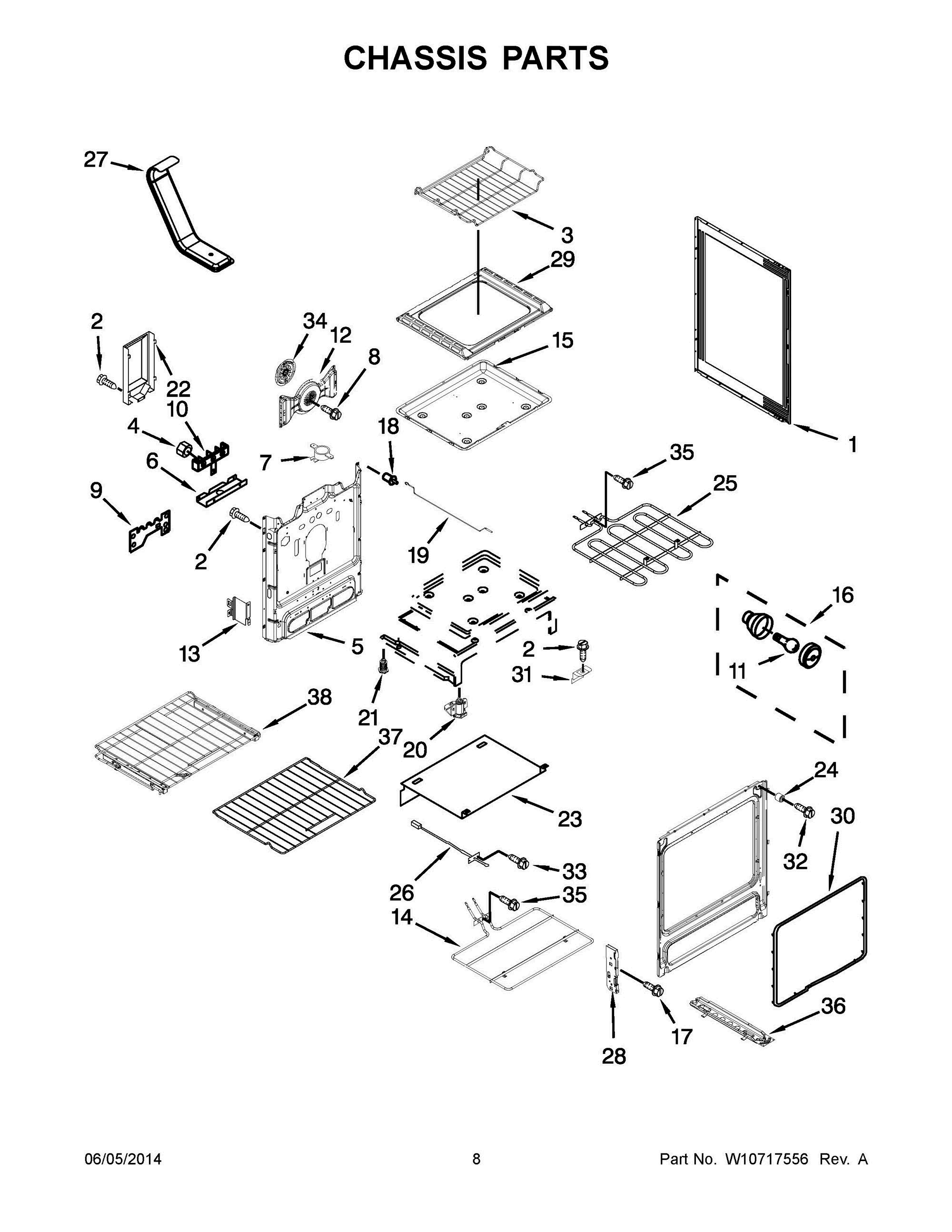 05 - CHASSIS PARTS Diagram and Parts List for YKIRS608BSS1  Whirlpool Range