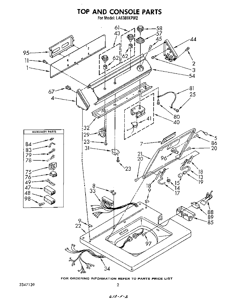 TOP AND CONSOLE Diagram and Parts List for LA5380XPW2  Whirlpool Washer